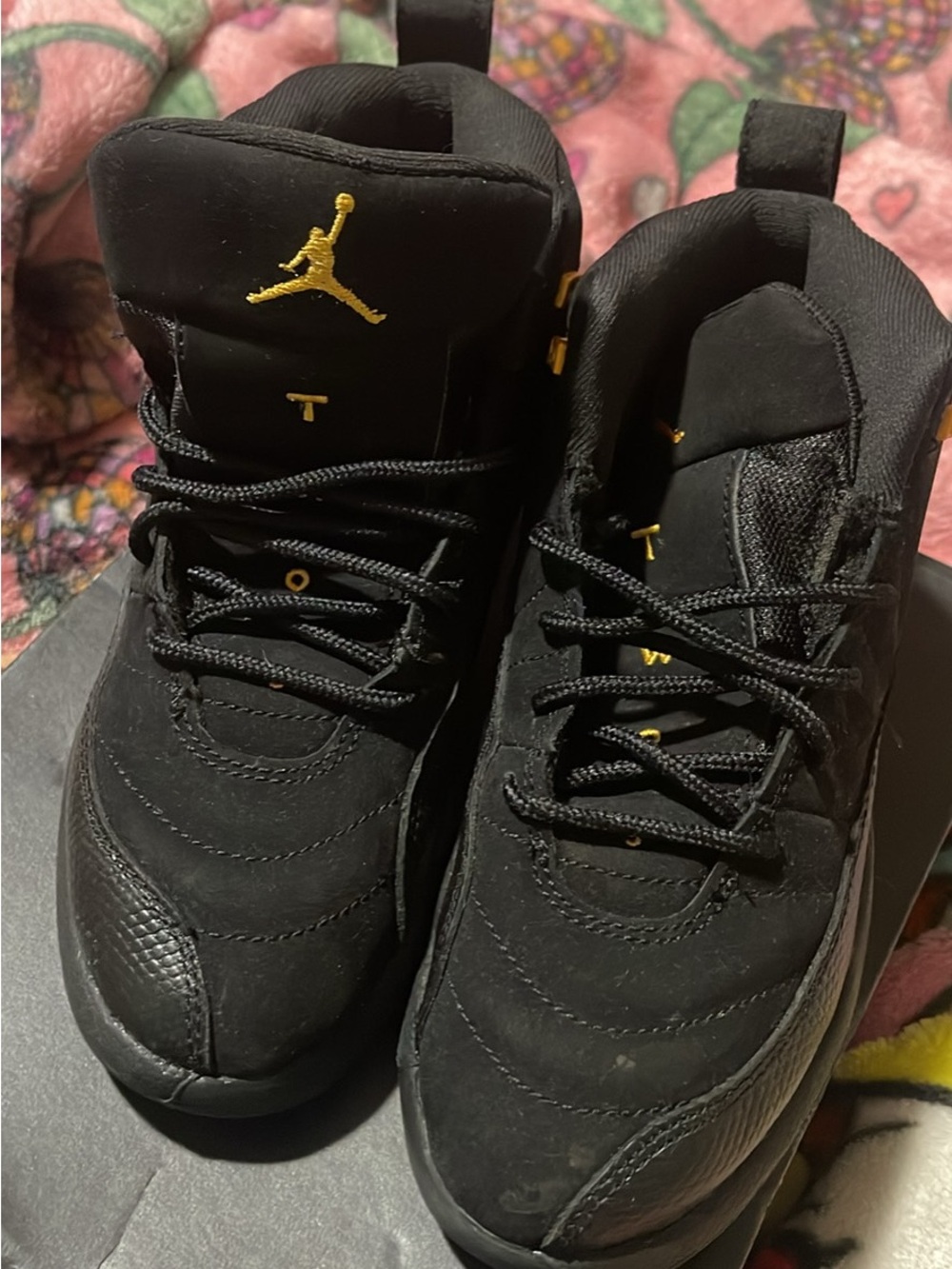 Jordan Black and Gold Logo High-Top Sneakers